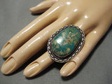 Striking Vintage Navajo Damale Turquoise Sterling Silver Native American Ring-Nativo Arts