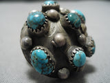 Marvelous Vintage Native American Navajo Domed Lone Mountain Turquoise Sterling Silver Ring-Nativo Arts