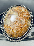 One Of The Best Vintage Native American Navajo Webbed Yellow Agate Sterling Silver Bracelet Old-Nativo Arts