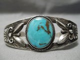 Early 1900's Vintage Native American Navajo Hand Repoussed Sterling Silver Turquoise Bracelet-Nativo Arts