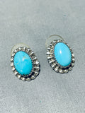 Cute Domed Turquoise Vintage Native American Navajo Sterling Silver Earrings Old-Nativo Arts