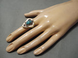 Unique Vintage Navajo Side Inlay Turquoise Sterling Silver Native American Ring-Nativo Arts