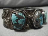 Basalt And Bisbee Turquoise Vintage Native American Navajo Sterling Silver Bracelet Old-Nativo Arts