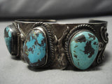 Basalt And Bisbee Turquoise Vintage Native American Navajo Sterling Silver Bracelet Old-Nativo Arts