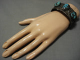 Basalt And Bisbee Turquoise Vintage Native American Navajo Sterling Silver Bracelet Old-Nativo Arts