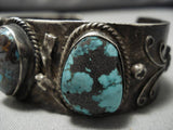 Basalt And Bisbee Turquoise Vintage Native American Navajo Sterling Silver Bracelet Old-Nativo Arts