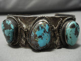 Basalt And Bisbee Turquoise Vintage Native American Navajo Sterling Silver Bracelet Old-Nativo Arts