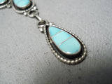 Detailed Vintage Native American Zuni Blue Gem Turquoise Inlay Sterling Silver Necklace-Nativo Arts