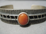 Important Navajo Domed Coral Sterling Silver Native American Bracelet-Nativo Arts