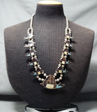 Very Rare Vintage Native American Zuni Signed Turquoise Sterling Silver Squash Blossom Necklace-Nativo Arts