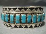 Museum Native American Navajo Squared Turquoise Sterling Silver Geomtric Bracelet-Nativo Arts