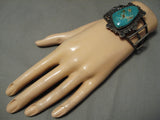 Colossal Vintage Native American Navajo Old Kingman Turquoise Sterling Silver Bracelet-Nativo Arts