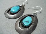 Exceptional Vintage Native American Navajo Turquoise Sterling Silver Shadowbox Earrings-Nativo Arts