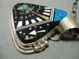 Important Intricate Native American Navajo Opal Sterling Silver Turquoise Inlay Necklace-Nativo Arts