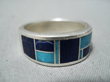 Eyecatching Vintage Native American Navajo Turquoise Lapis Inlay Sterling Silver Ring Old-Nativo Arts