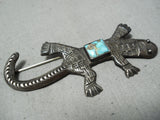 Whimsical Vintage Native American Navajo Turquoise Sterling Silver Gekko Pin Old-Nativo Arts