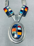 Native American Important Al Platero Thick Silver Sterling Inlay Turquoise Vintage Necklace-Nativo Arts