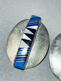 Important Chee Vintage Native American Navajo Lapis Sterling Silver Earrings Signed F.chee-Nativo Arts
