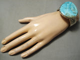 Native American Opulent Side Turtle Huge Turquoise Sterling Silver Bracelet Old-Nativo Arts