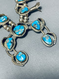 Rare Gilbert Turquoise Vintage Native American Navajo Sterling Silver Squash Blossom Necklace-Nativo Arts