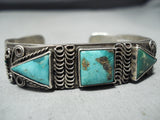 Earlier 1900's Vintage Native American Navajo Turquoise Ingot Silver Bracelet-Nativo Arts