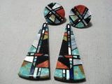 Native American Important Inlay Master Vintage Santo Domingo Turquoise Sterling Silver Earrings-Nativo Arts