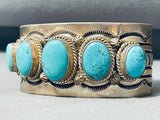 Majestic Native American Navajo Signed 5 Turquoise Sterling Silver Enormous Bracelet-Nativo Arts