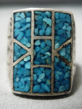 Exquisite Vintage Native American Navajo Turquoise Chip Inlay Sterling Silver Ring Old-Nativo Arts