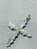 Native American Rare Diamond Shaped Turquoise Vintage Zuni Sterling Silver Cross Necklace-Nativo Arts