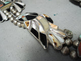 Native American Biggest Best Vintage Zuni Turquoise Owl Sterling Silver Squash Blossom Necklace-Nativo Arts