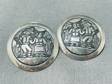 Fascinating Vintage Native American Navajo Sterling Silver Storyteller Round Earrings-Nativo Arts