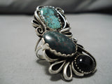 Astounding Vintage Native American Navajo Bold Intense Dramatic Turquoise Sterling Silver Ring-Nativo Arts