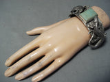 Signed Double Lizard Vintage Native American Navajo Green Turquoise Sterling Silver Bracelet-Nativo Arts