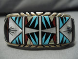 Important Tommy Jackson Vintage Native American Navajo Turquoise Inlay Sterling Silver Bracelet-Nativo Arts