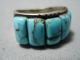 Marvelous Vintage Native American Navajo Blue Diamond Turquoise Sterling Silver Ring Old-Nativo Arts