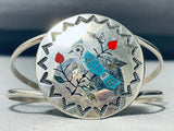 Detailed Bluejay Vintage Native American Zuni Turquoise Sterling Silver Inlay Bracelet-Nativo Arts