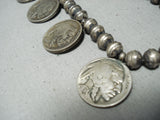Very Old Vintage Native American Navajo Coin Sterling Silver Squash Blossom Necklace-Nativo Arts