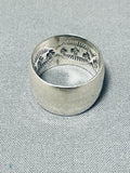Native American Monumental Internal Silver Works Vintage Jemez Sterling Silver Wide Band Ring-Nativo Arts