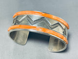 Native American One Of The Best Vintage Navajo Orange Shell Zig Zag Sterling Silver Bracelet-Nativo Arts