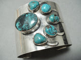 Huge Signed Native American Navajo Turquoise Paw Sterling Silver Bracelet-Nativo Arts