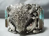 Crazy Buffalo Huge Native American Navajo Turquoise Sterling Silver Bracelet- 210 Grams!-Nativo Arts