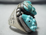 One Of The Best Vintage Zuni/ Native American Navajo Turquoise Fetish Sterling Silver Ring-Nativo Arts