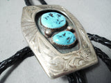 Superior Vintage Native American Navajo Sleeping Beauty Turquoise Sterling Silver Bolo Tie Old-Nativo Arts