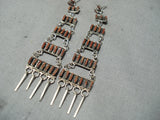 Fabulous Native American Zuni Coral Needlepoint Sterling Silver Earrings-Nativo Arts
