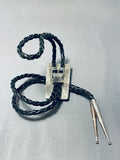 Rare Kokopelli Side Inlay Vintage Native American Navajo Turquois Esterling Silver Bolo Tie-Nativo Arts
