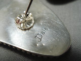 Important Native American Navajo Female Artist #8 Turquoise Sterling Silver Earrings-Nativo Arts