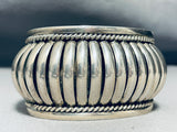 Native American Detailed Basket Vintage Navajo Wide Sterling Silver Bracelet-Nativo Arts