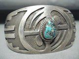 Signed Vintage Native American Navajo Sterling Silver Mirror Turquoise Bracelet Old-Nativo Arts