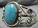Superior Vintage Native American Navajo Carico Lake Turquoise Sterling Silver Bracelet Old-Nativo Arts