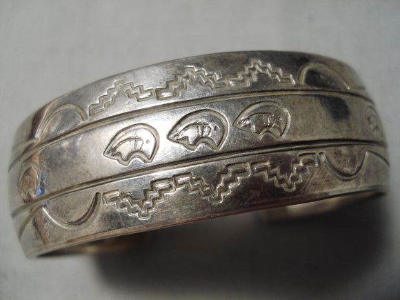 Wonderful Vintage Navajo Sterling Silver Bracelet Old Native American Bears-Nativo Arts